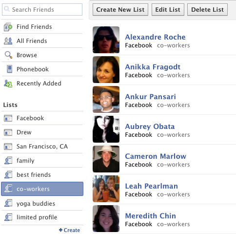 Facebook Friend Lists